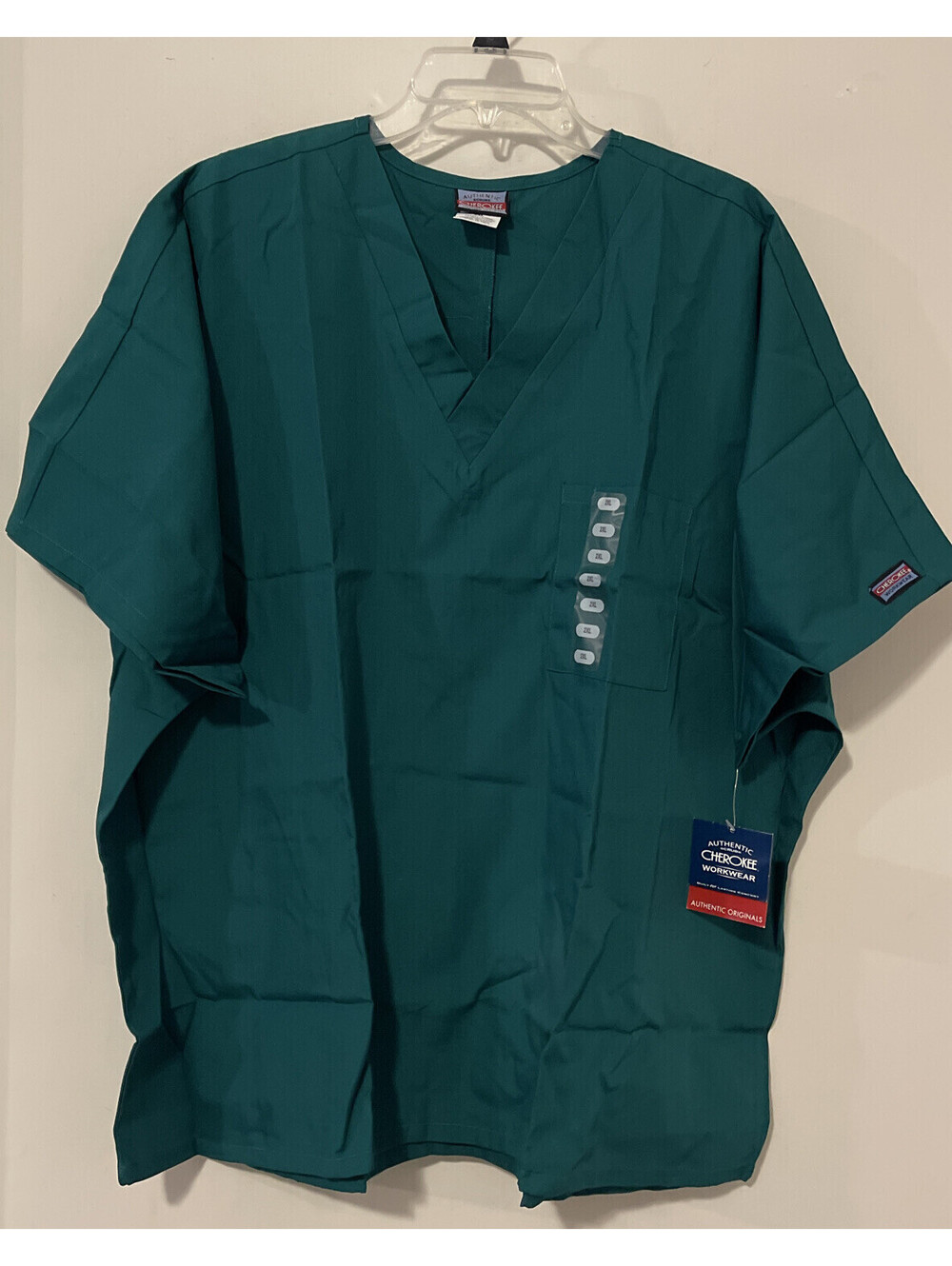 Cherokee Unisex Adult Hunter Green Vneck Short Sleeved Scrub Shirt NWT! A5114